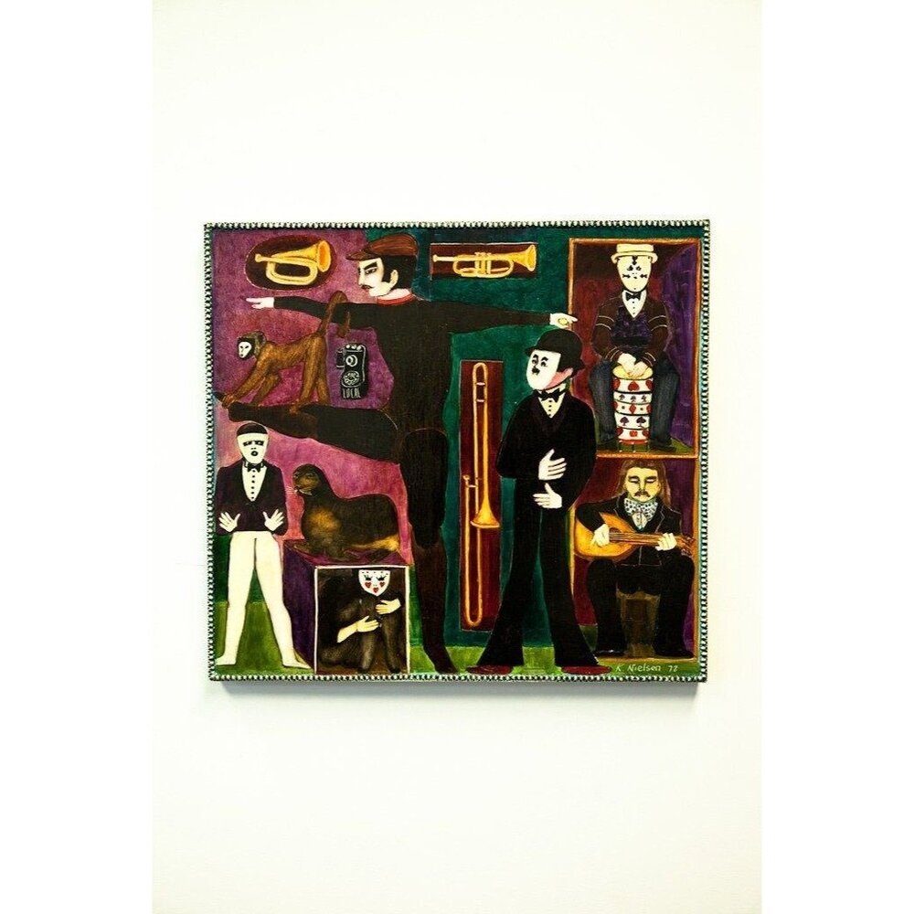 1972 Ken Nielsen Art Painting Oil On Wood “MUSICAL CAPERS” Vtg Mexico Provenance